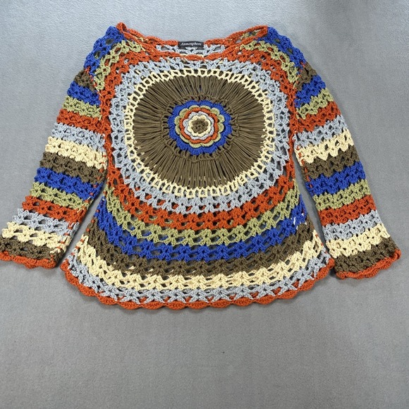 Atmosphere Sweaters - Atmosphere Crochet Womens Sweater Small Long Sleeve Boho Hippie Indie Earthy